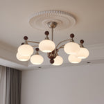 Ethereal Orbit Chandelier – Modern Walnut & Glass Pendant Light