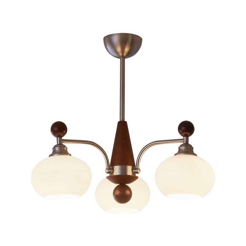 Ethereal Orbit Chandelier – Modern Walnut & Glass Pendant Light