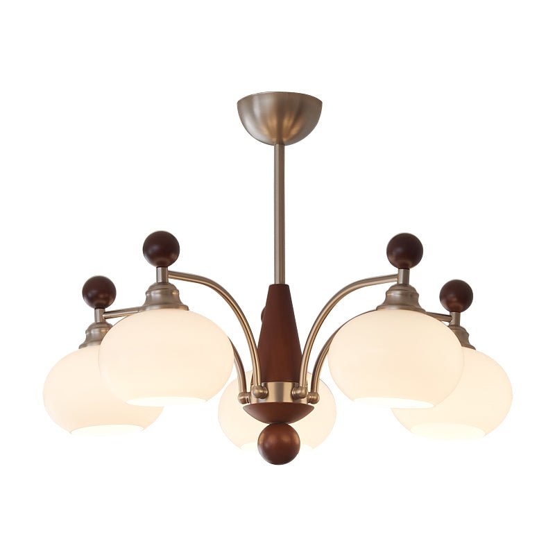 Ethereal Orbit Chandelier – Modern Walnut & Glass Pendant Light