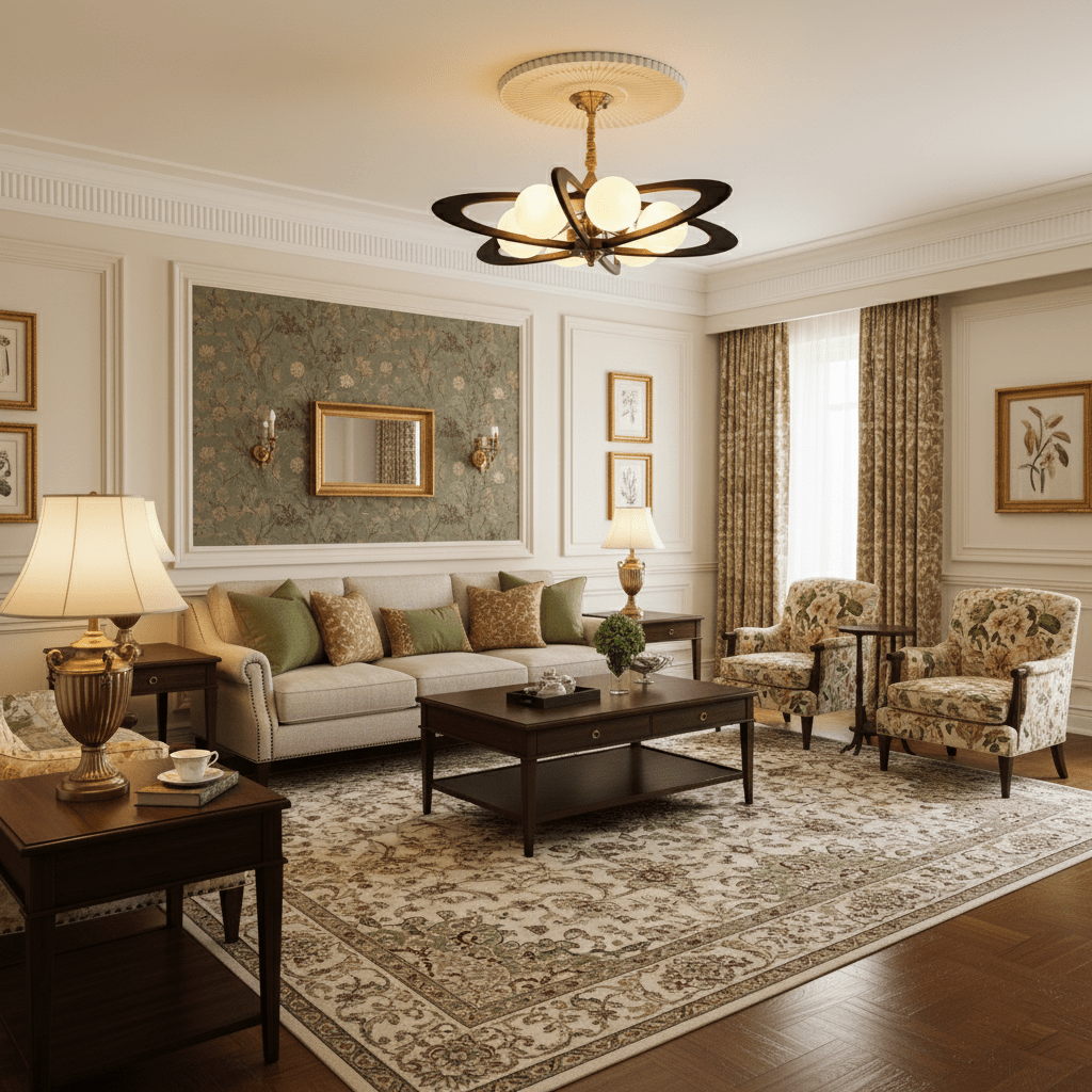 Evadra Celeste Wood & Glass Chandelier, Six-Light Halo Design