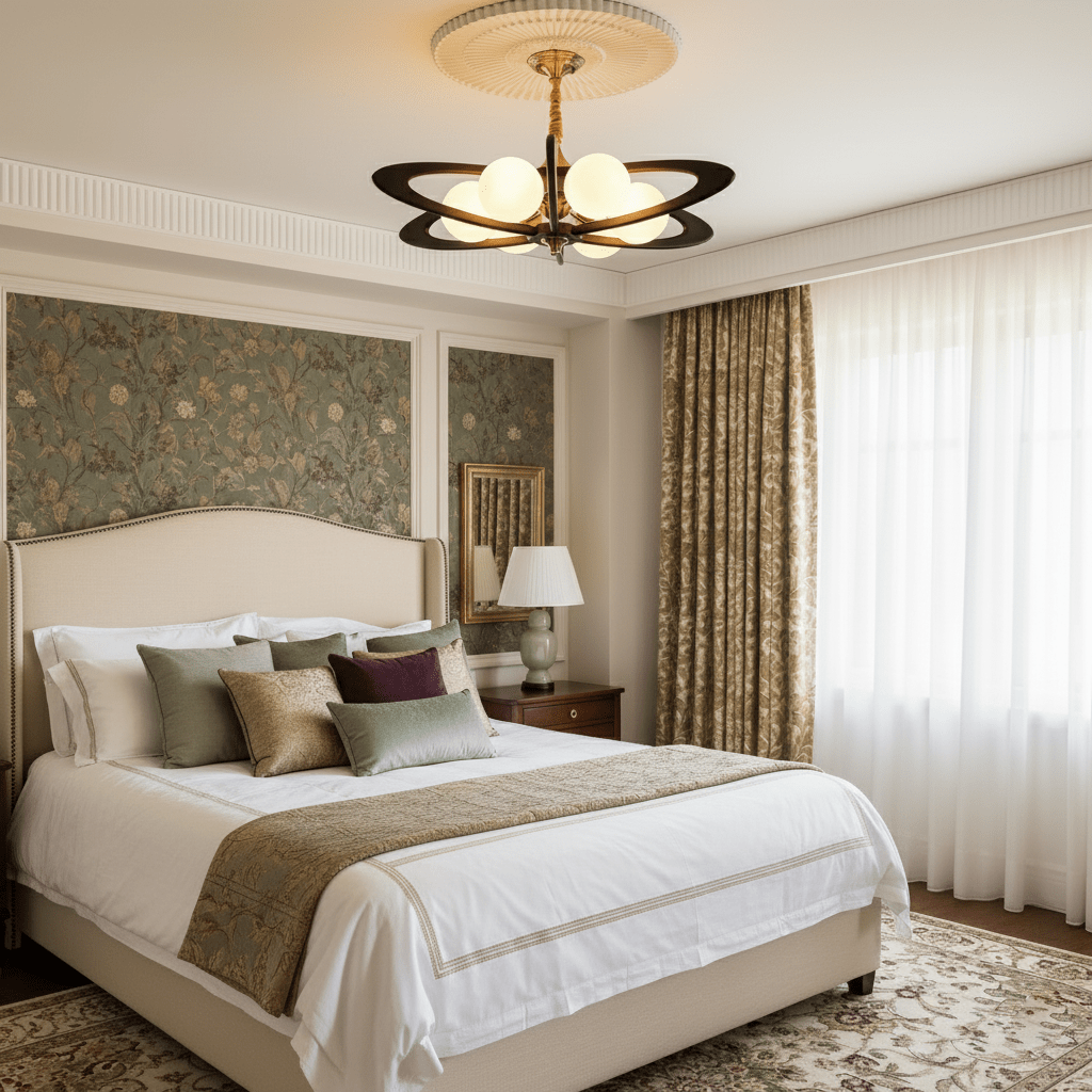 Evadra Celeste Wood & Glass Chandelier, Six-Light Halo Design