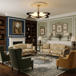 Evadra Celeste Wood & Glass Chandelier, Six-Light Halo Design