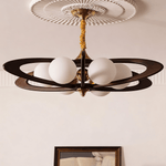 Evadra Celeste Wood & Glass Chandelier, Six-Light Halo Design