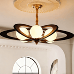 Evadra Celeste Wood & Glass Chandelier, Six-Light Halo Design