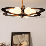 Evadra Celeste Wood & Glass Chandelier, Six-Light Halo Design