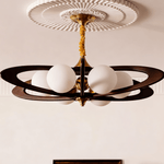 Evadra Celeste Wood & Glass Chandelier, Six-Light Halo Design