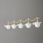 Gingko Orb Brass Chandelier with Porcelain Leaves and Glass Globes