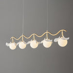 Gingko Orb Brass Chandelier with Porcelain Leaves and Glass Globes