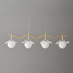 Gingko Orb Brass Chandelier with Porcelain Leaves and Glass Globes