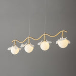 Gingko Orb Brass Chandelier with Porcelain Leaves and Glass Globes