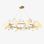 Gingko Orb Brass Chandelier with Porcelain Leaves and Glass Globes