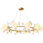 Gingko Orb Brass Chandelier with Porcelain Leaves and Glass Globes