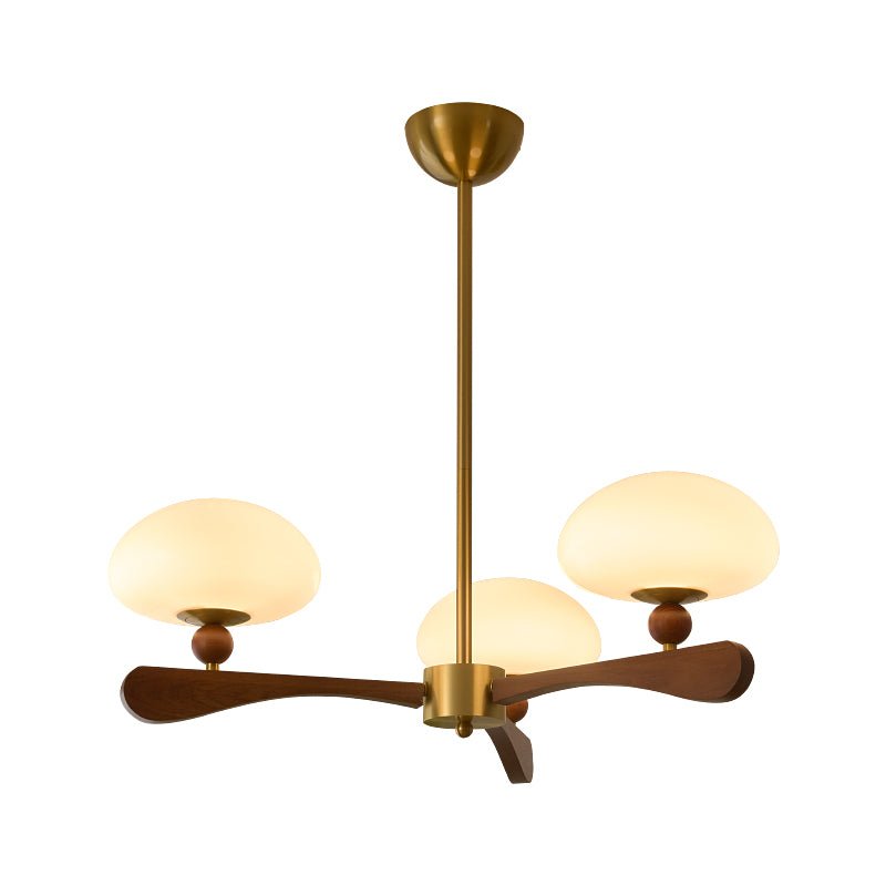 Evander Ray Modern Wood and Brass Chandelier with Glass Shades