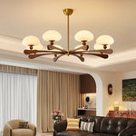Evander Ray Modern Wood and Brass Chandelier with Glass Shades