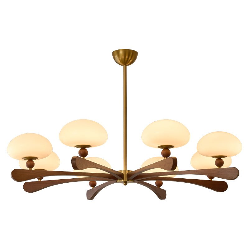 Evander Ray Modern Wood and Brass Chandelier with Glass Shades
