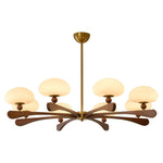 Evander Ray Modern Wood and Brass Chandelier with Glass Shades
