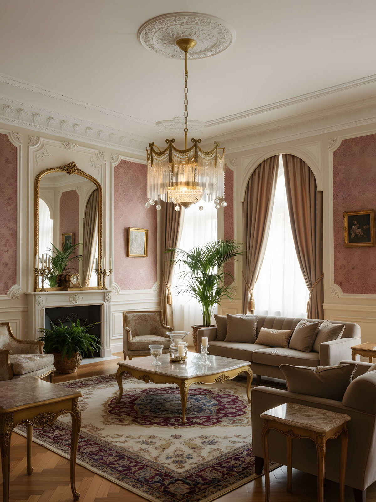 Evangeline Crystal Chandelier – Gold Finish, Cascading Glass, Designer Ceiling Light