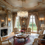 Evangeline Crystal Chandelier – Gold Finish, Cascading Glass, Designer Ceiling Light