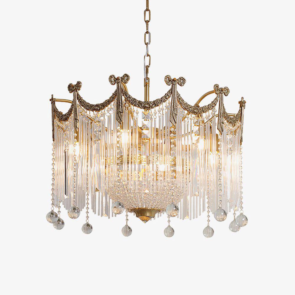 Evangeline Crystal Chandelier – Gold Finish, Cascading Glass, Designer Ceiling Light