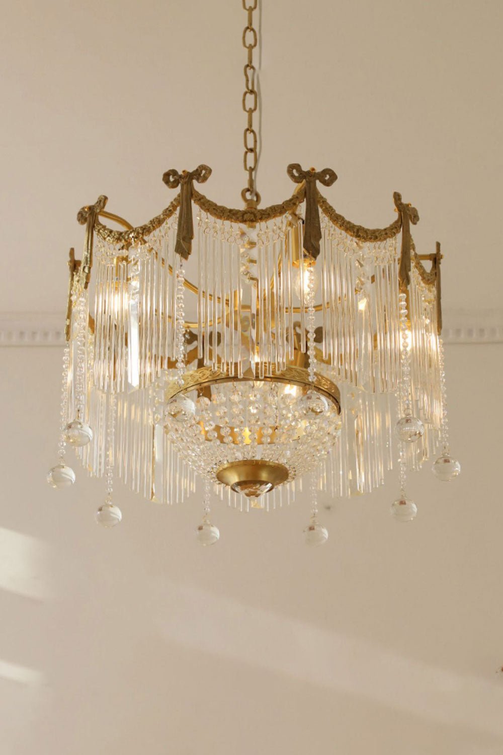 Evangeline Crystal Chandelier – Gold Finish, Cascading Glass, Designer Ceiling Light