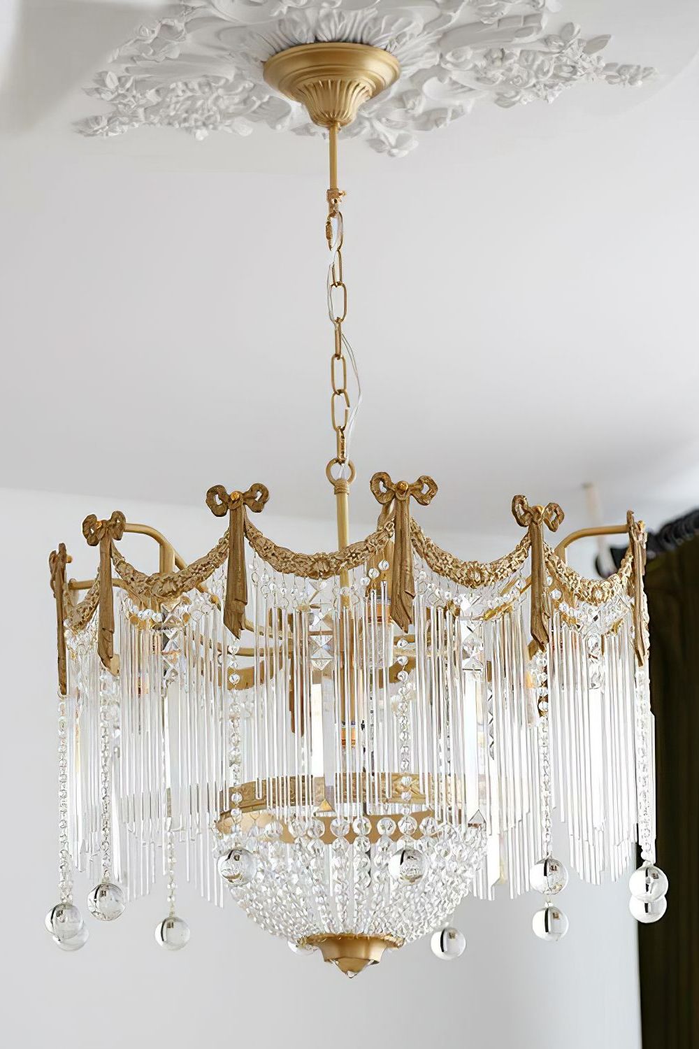Evangeline Crystal Chandelier – Gold Finish, Cascading Glass, Designer Ceiling Light