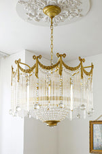 Evangeline Crystal Chandelier – Gold Finish, Cascading Glass, Designer Ceiling Light