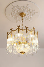Evangeline Crystal Chandelier – Gold Finish, Cascading Glass, Designer Ceiling Light