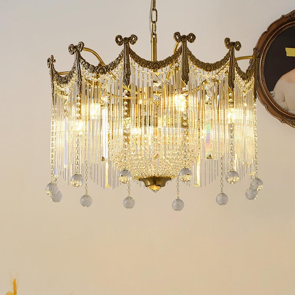 Evangeline Crystal Chandelier – Gold Finish, Cascading Glass, Designer Ceiling Light