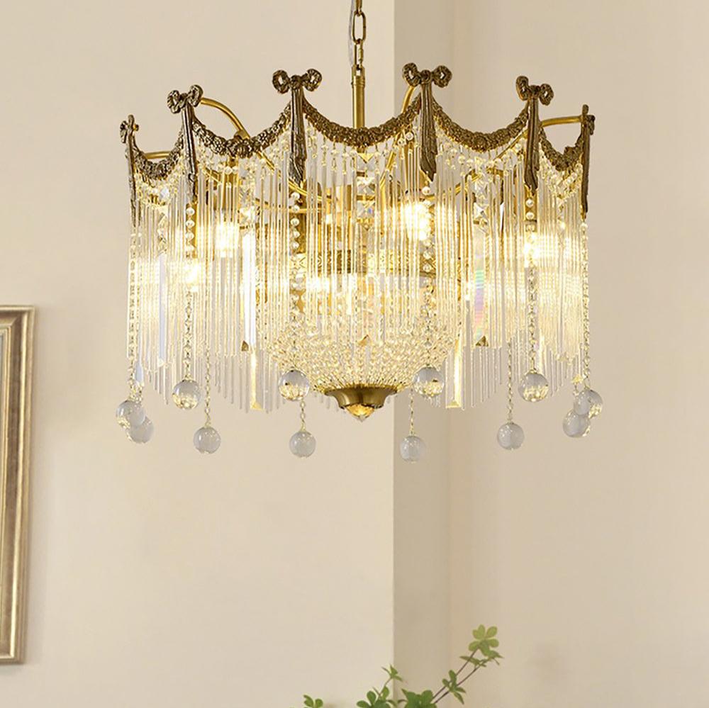 Evangeline Crystal Chandelier – Gold Finish, Cascading Glass, Designer Ceiling Light