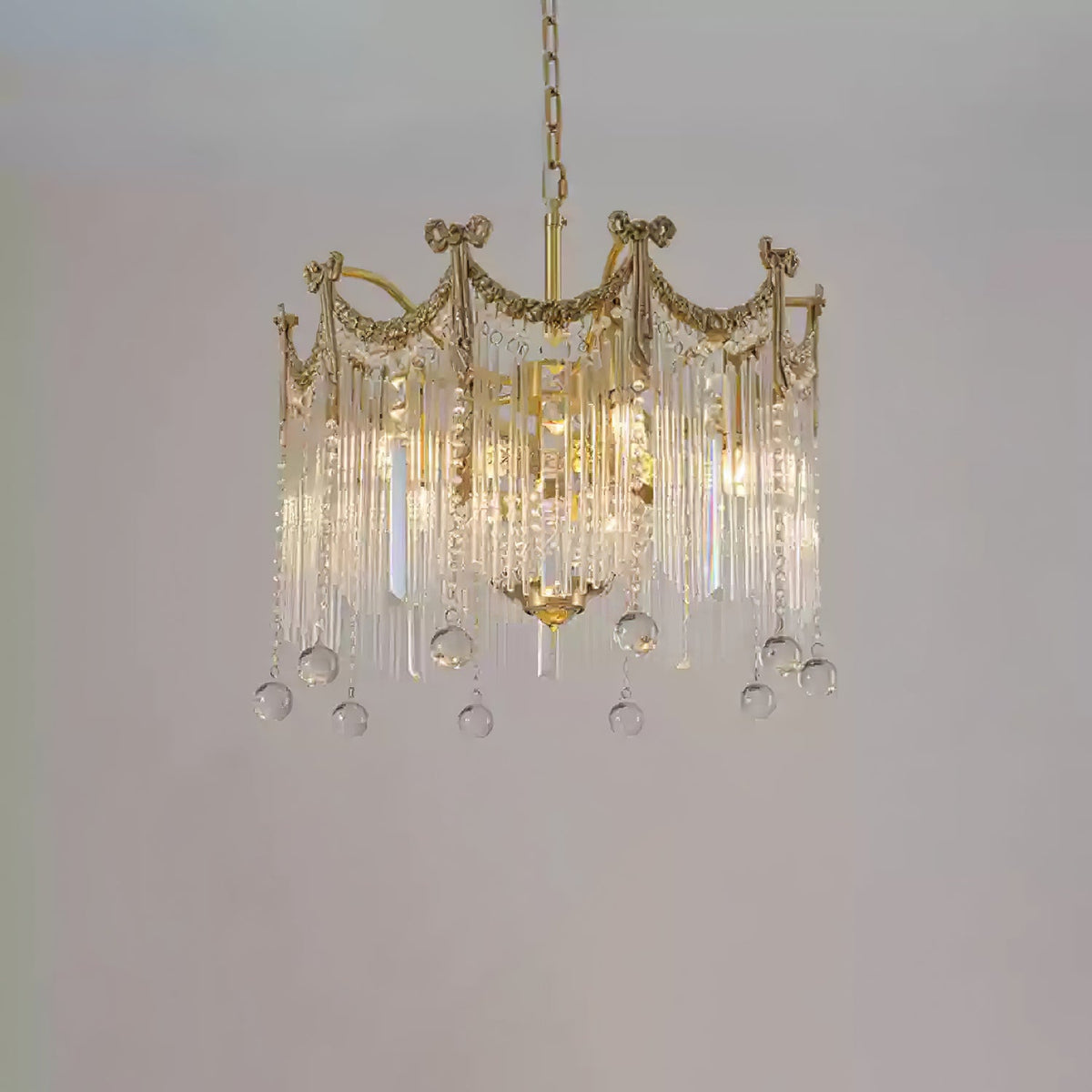Evangeline Crystal Chandelier – Gold Finish, Cascading Glass, Designer Ceiling Light