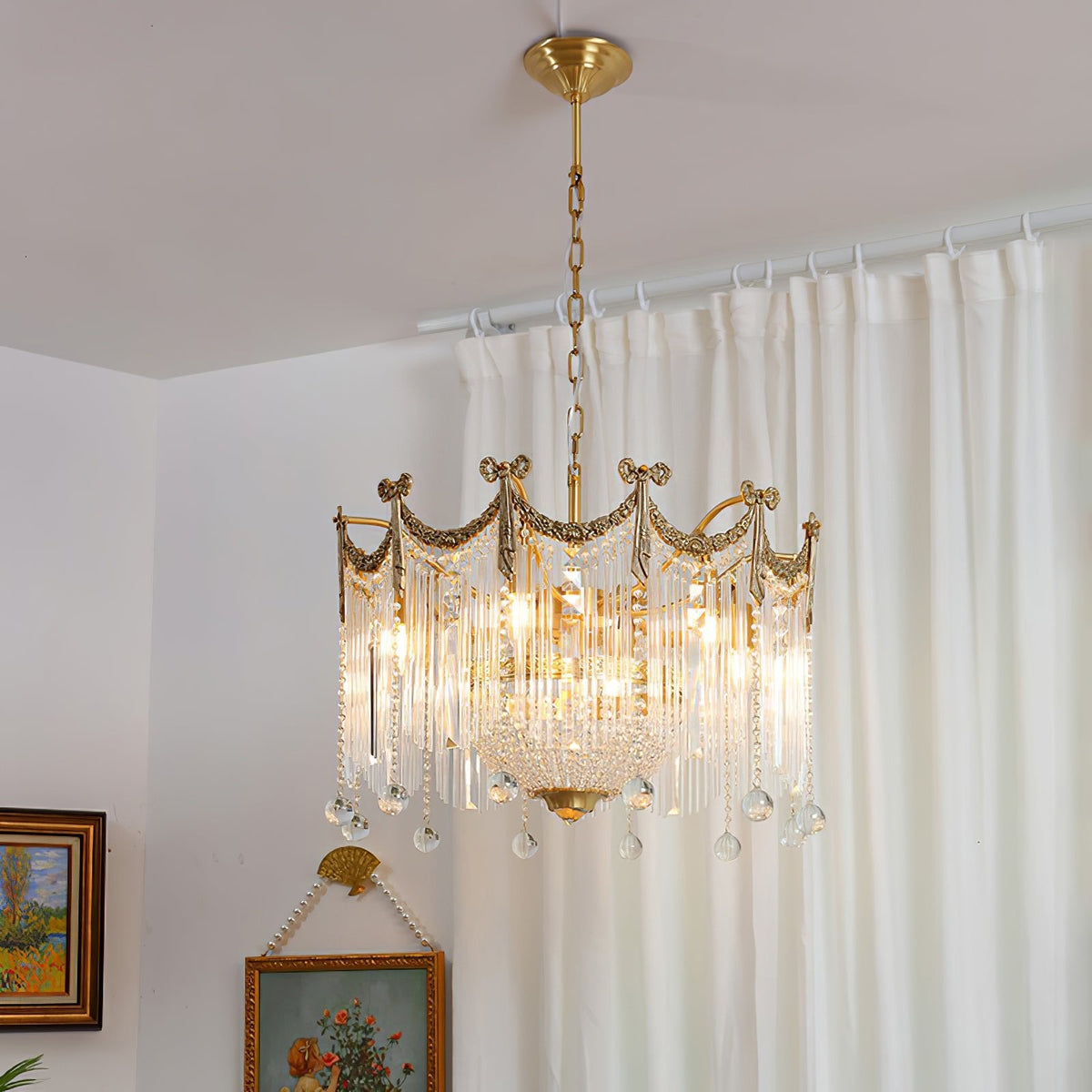 Evangeline Crystal Chandelier – Gold Finish, Cascading Glass, Designer Ceiling Light