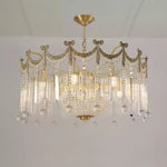 Evangeline Crystal Chandelier – Gold Finish, Cascading Glass, Designer Ceiling Light