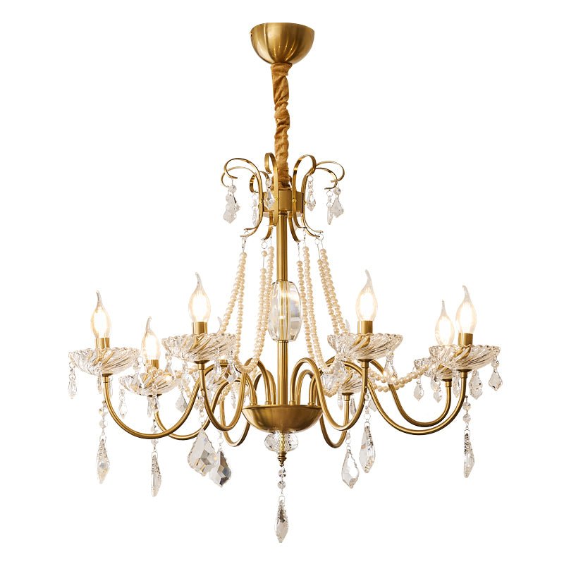 Evaria Crystal Pearl Chandelier – Opalescent Glass & Gold