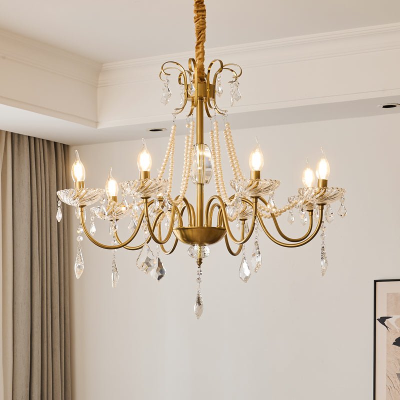Evaria Crystal Pearl Chandelier – Opalescent Glass & Gold