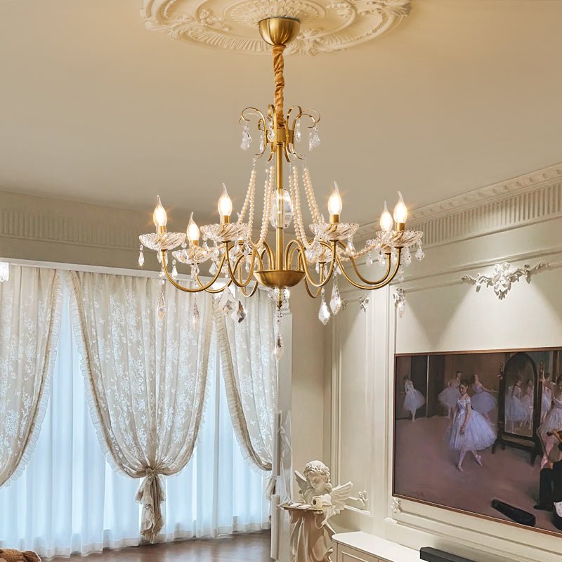 Evaria Crystal Pearl Chandelier – Opalescent Glass & Gold
