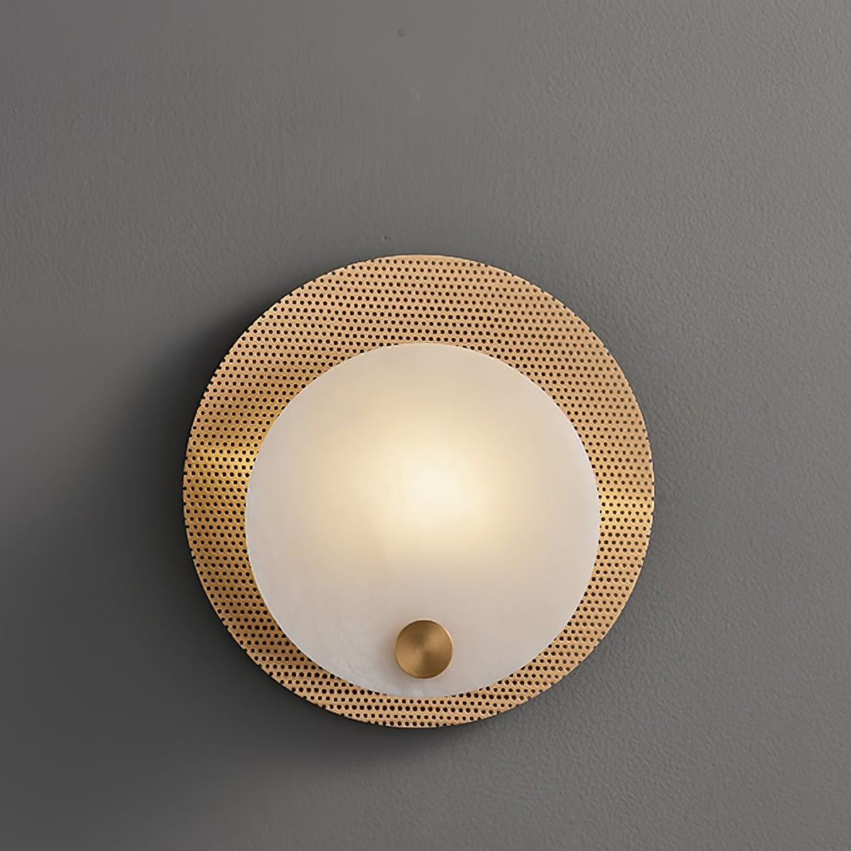 Lumen Alabaster Wall Sconce in Gold with White Alabaster Shade