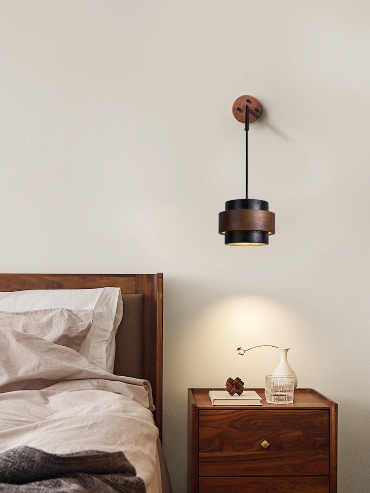 Event Horizon Wall Sconce in Black Travertine and Walnut