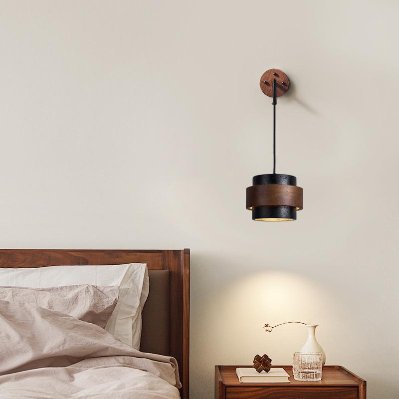 Event Horizon Wall Sconce in Black Travertine and Walnut