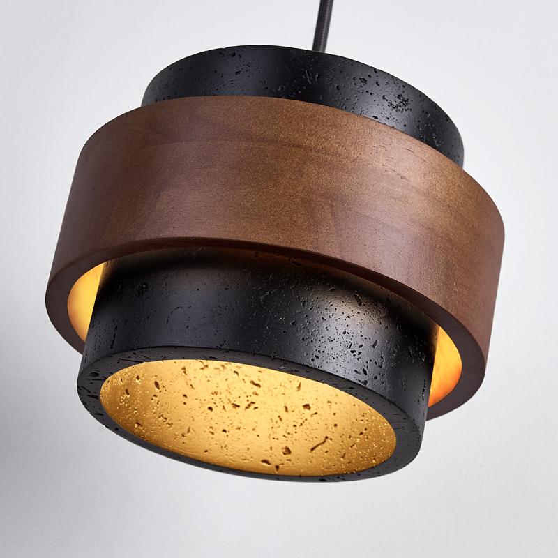 Event Horizon Wall Sconce in Black Travertine and Walnut