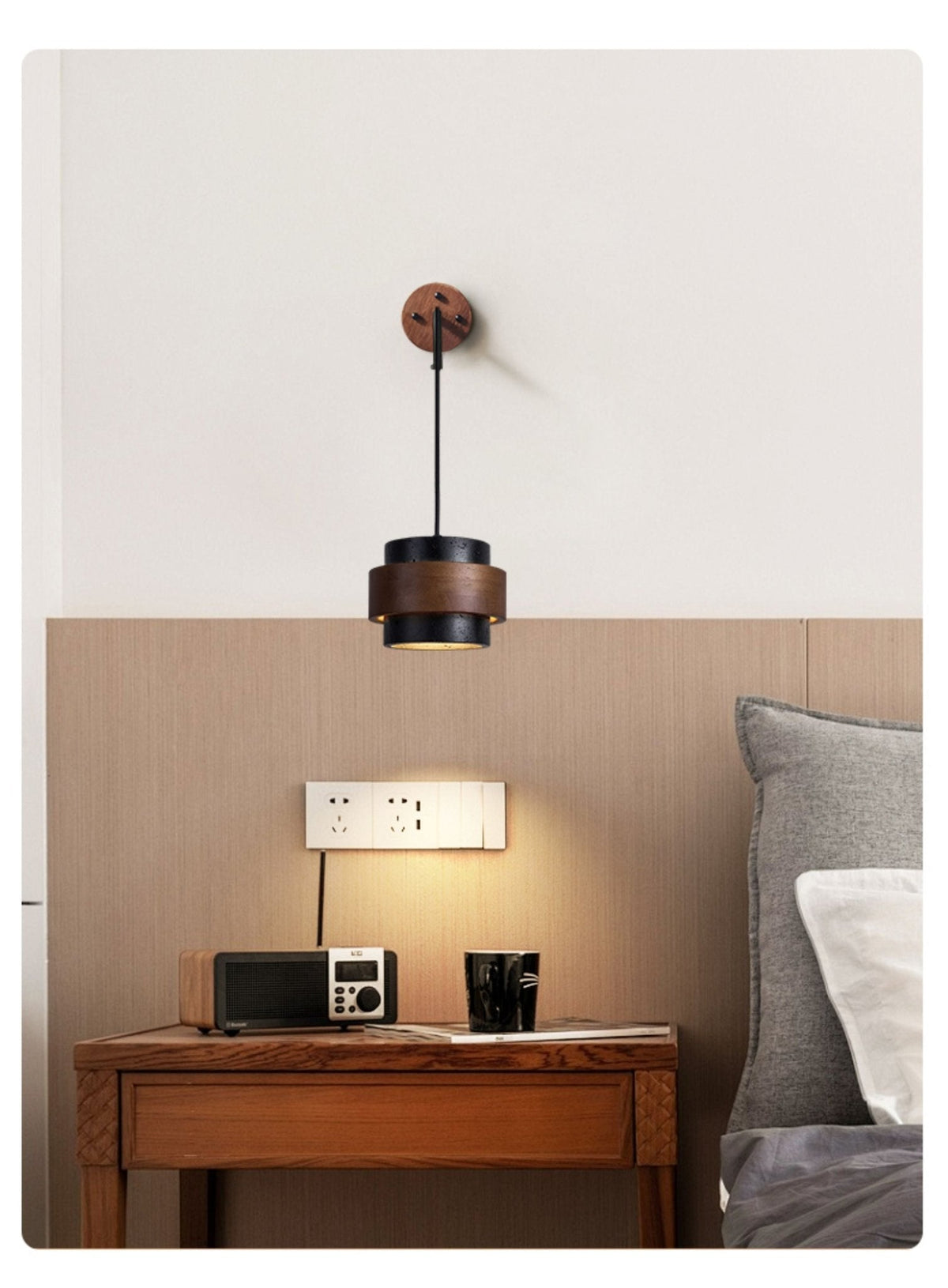 Event Horizon Wall Sconce in Black Travertine and Walnut