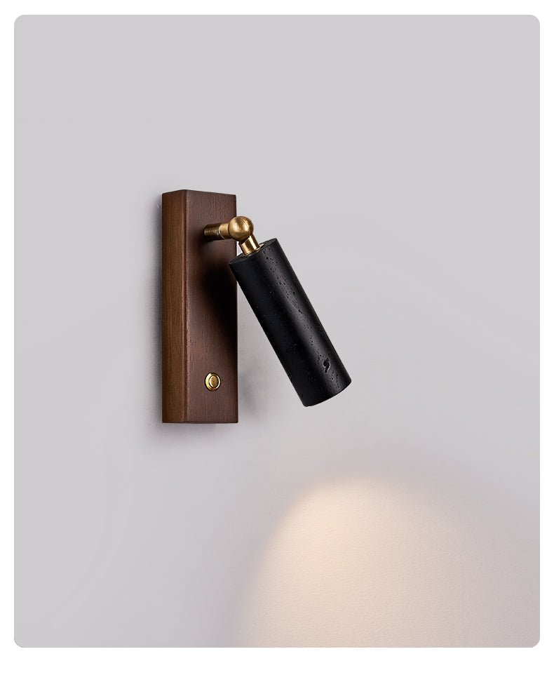 Event Horizon Adjustable Wall Sconce in Black Travertine and Brass