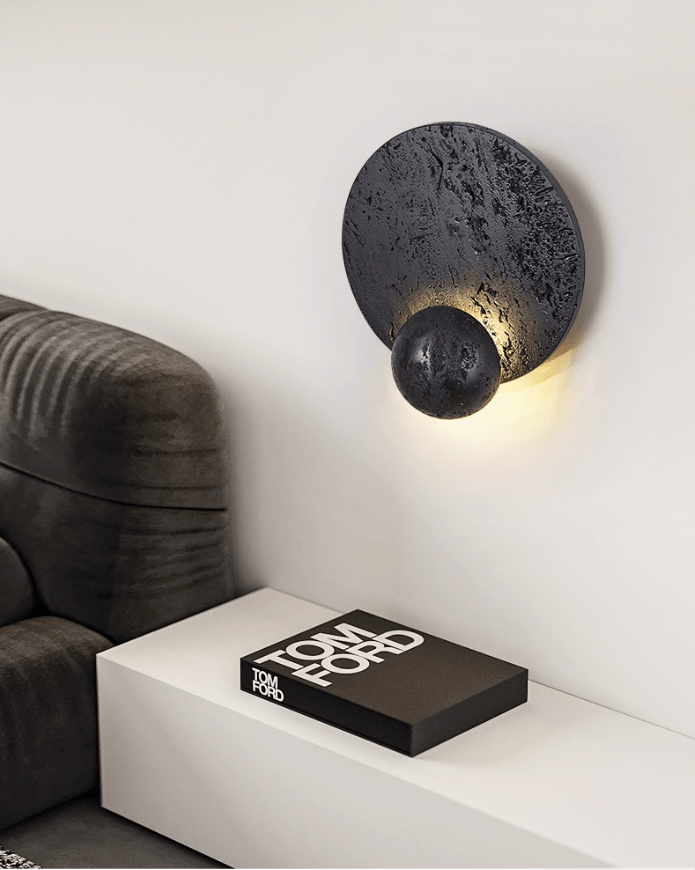 Event Horizon Wall Sconce — Black Travertine LED Wall Light