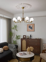 Evora Modern Glass Chandelier with Wood Accents for Dining Room and Living Room