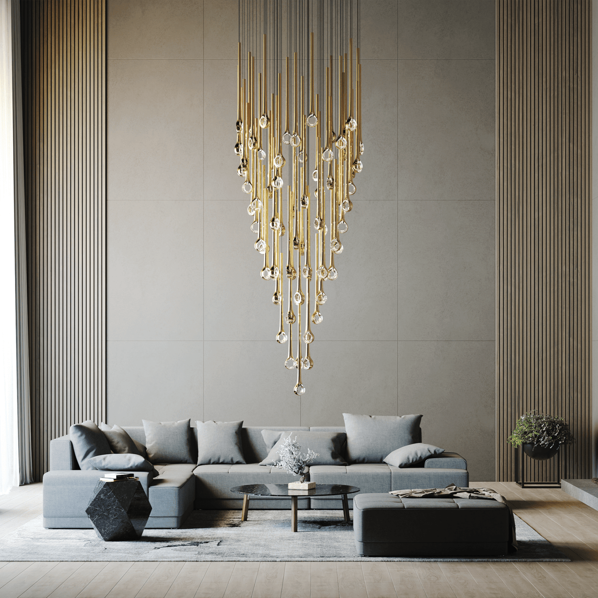 Eyelet Linear LED Chandelier in Chrome, Gold, or Rose Gold