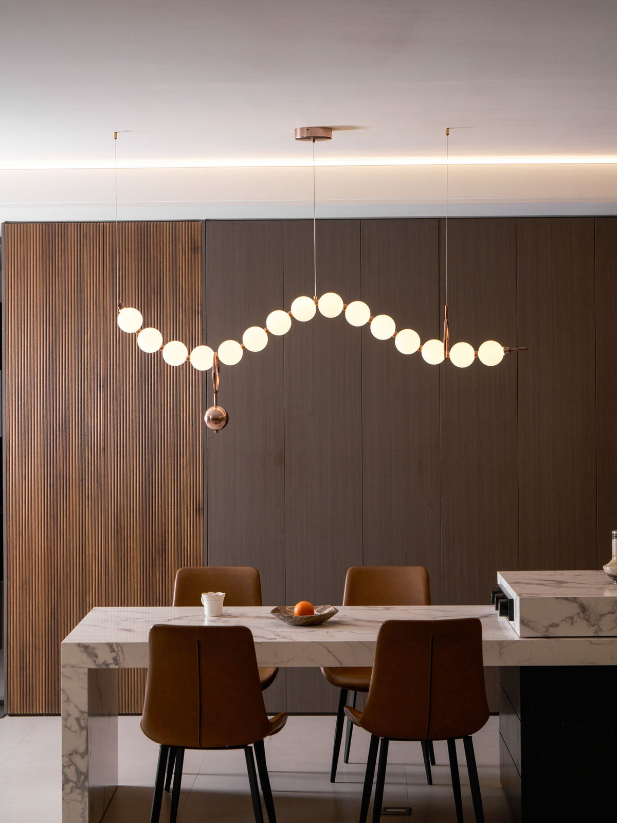 Ezrah Modern Linear LED Pendant Light – Frosted Glass Orbs