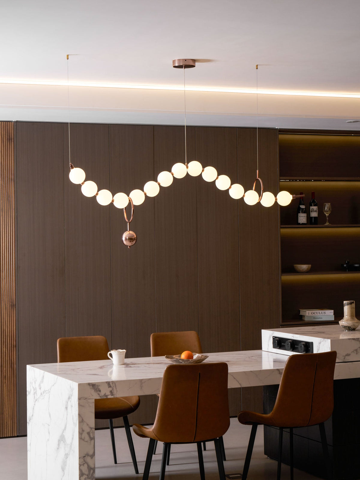 Ezrah Modern Linear LED Pendant Light – Frosted Glass Orbs