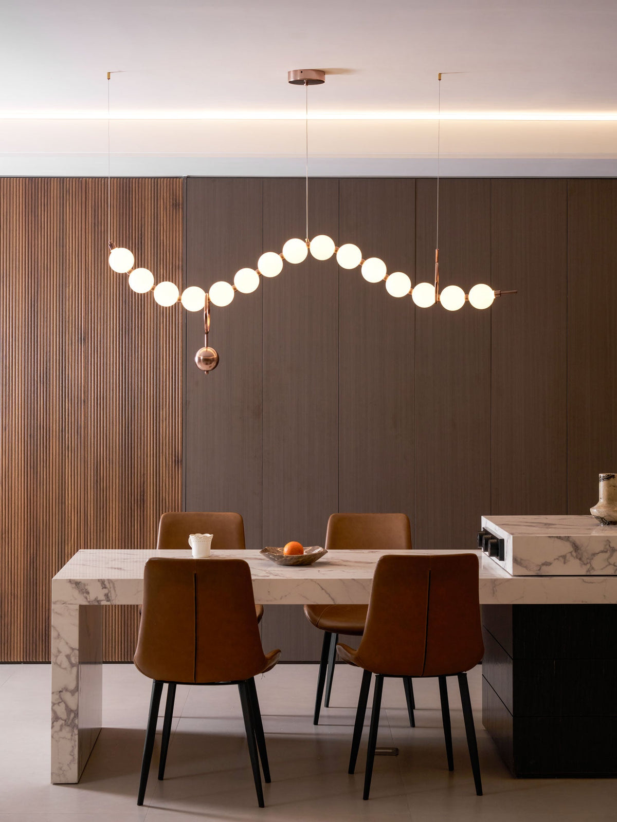 Ezrah Modern Linear LED Pendant Light – Frosted Glass Orbs