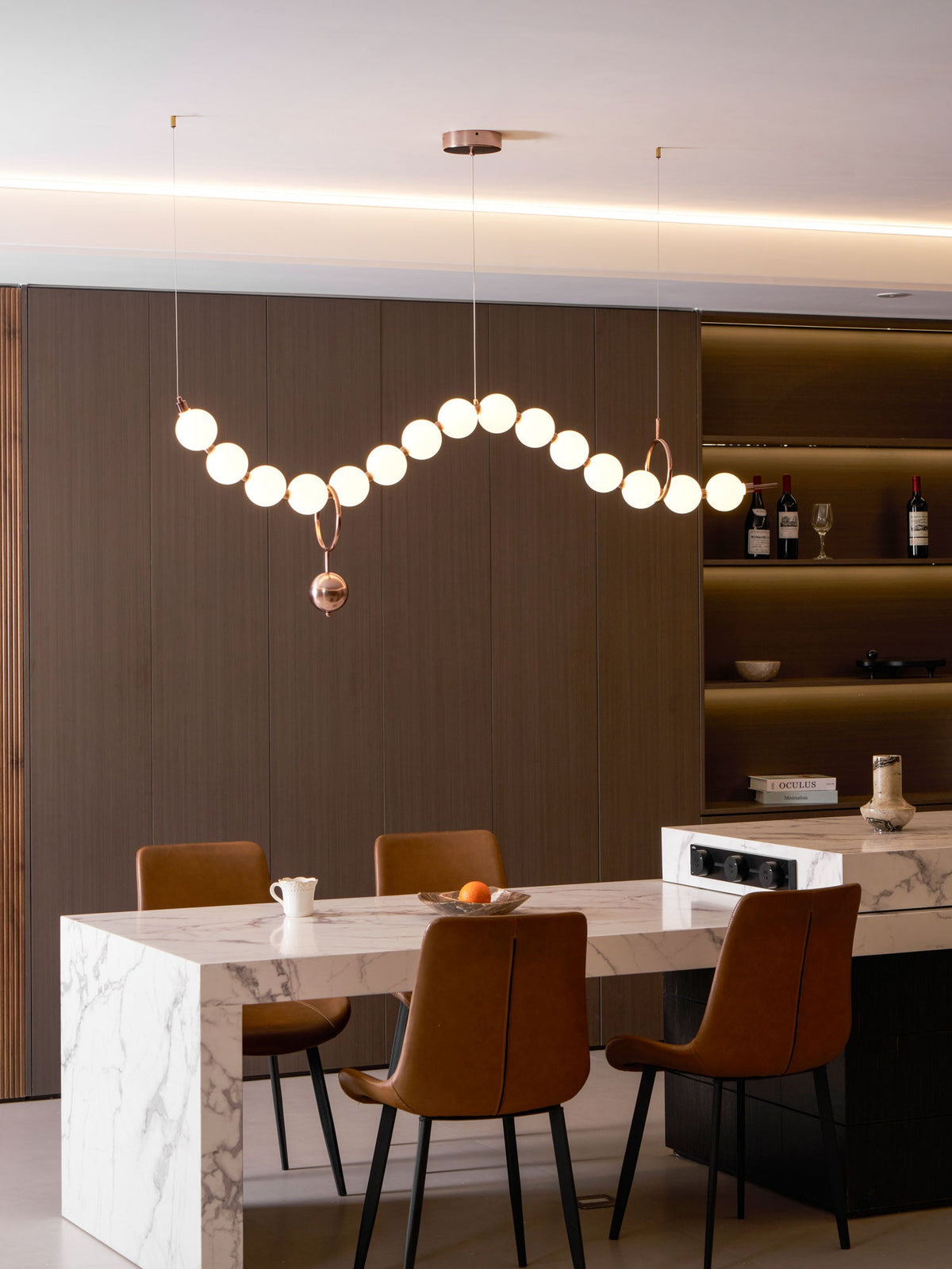 Ezrah Modern Linear LED Pendant Light – Frosted Glass Orbs