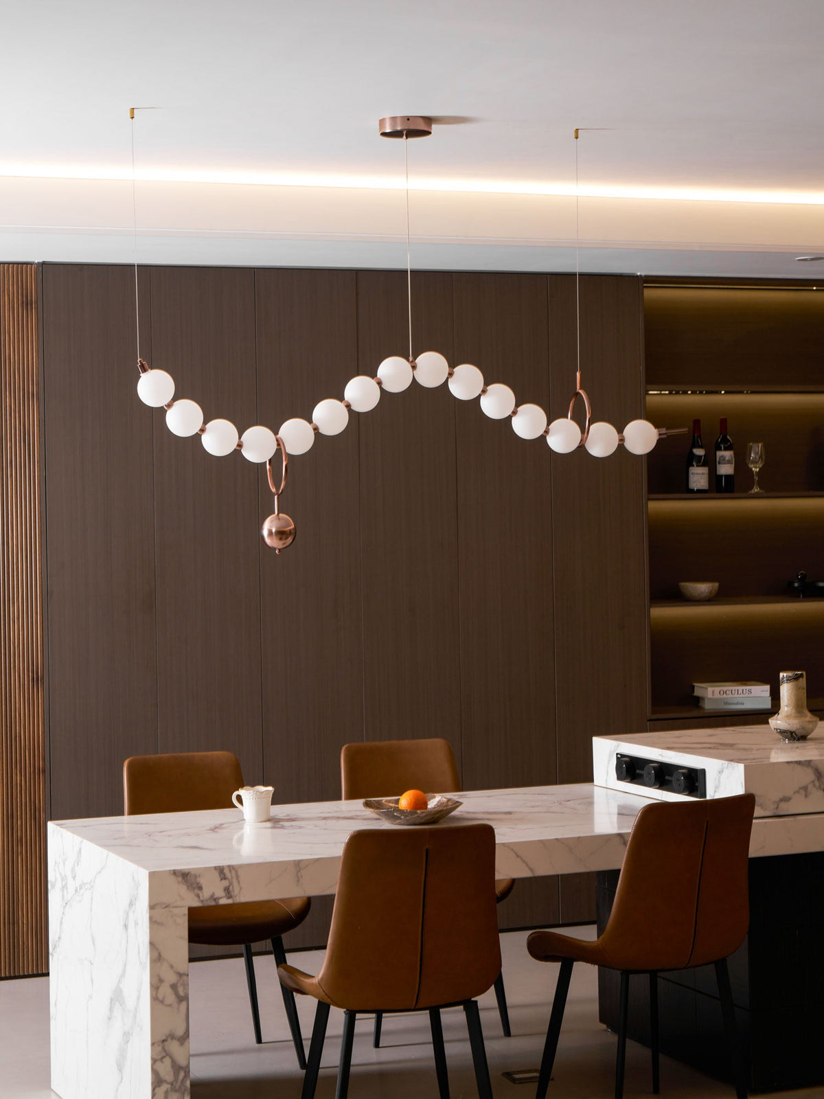 Ezrah Modern Linear LED Pendant Light – Frosted Glass Orbs
