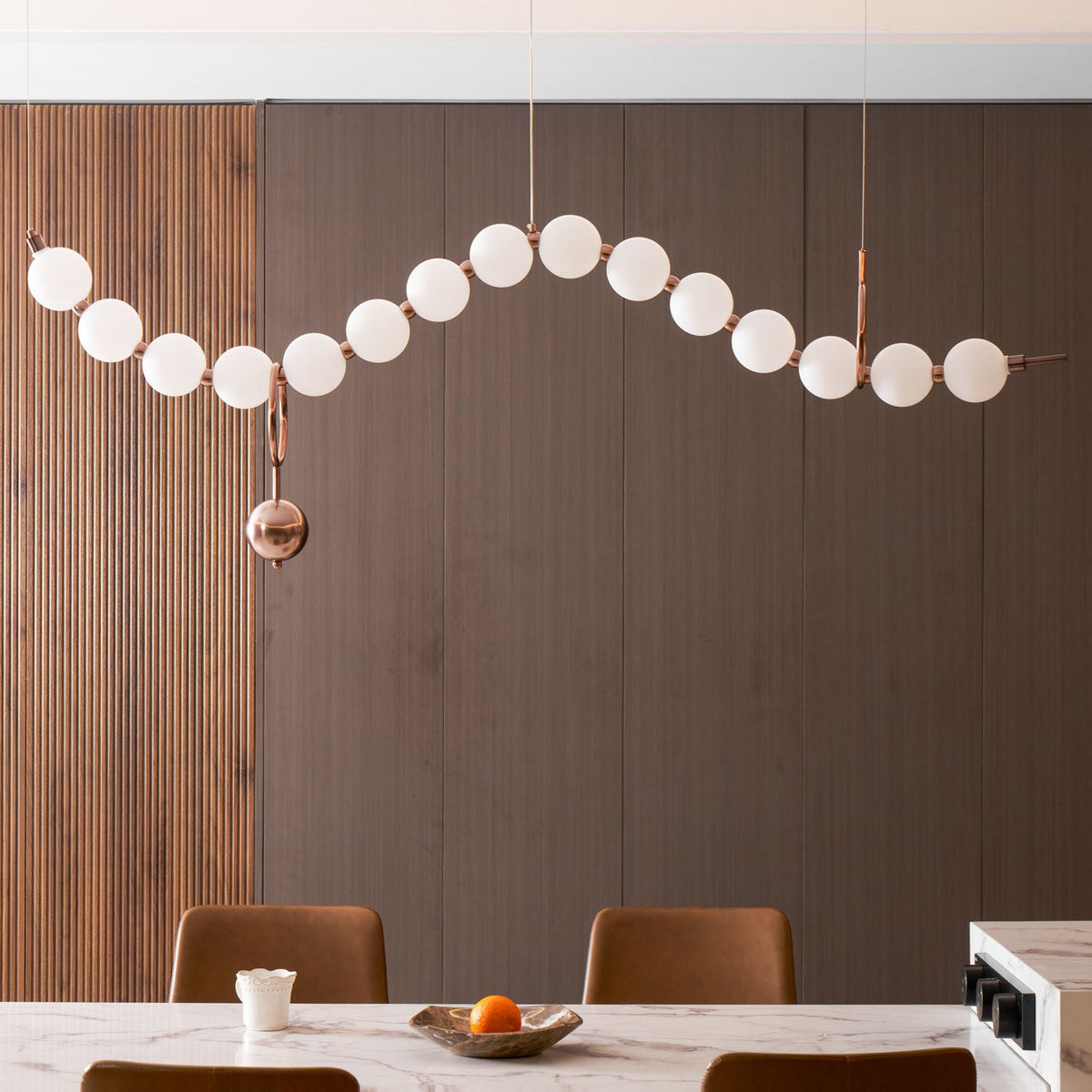 Ezrah Modern Linear LED Pendant Light – Frosted Glass Orbs